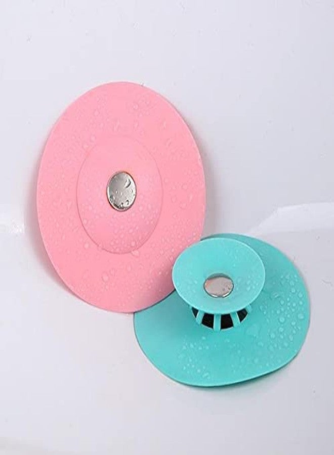 ALESSO 2-in-1 Home Bathroom Kitchen Silicone Sewer Sink Bathtub Wash-Basin Sealer Cover Drainer Water Stopper with Hair Catcher Multicolour(Pack of 2) - Image 1
